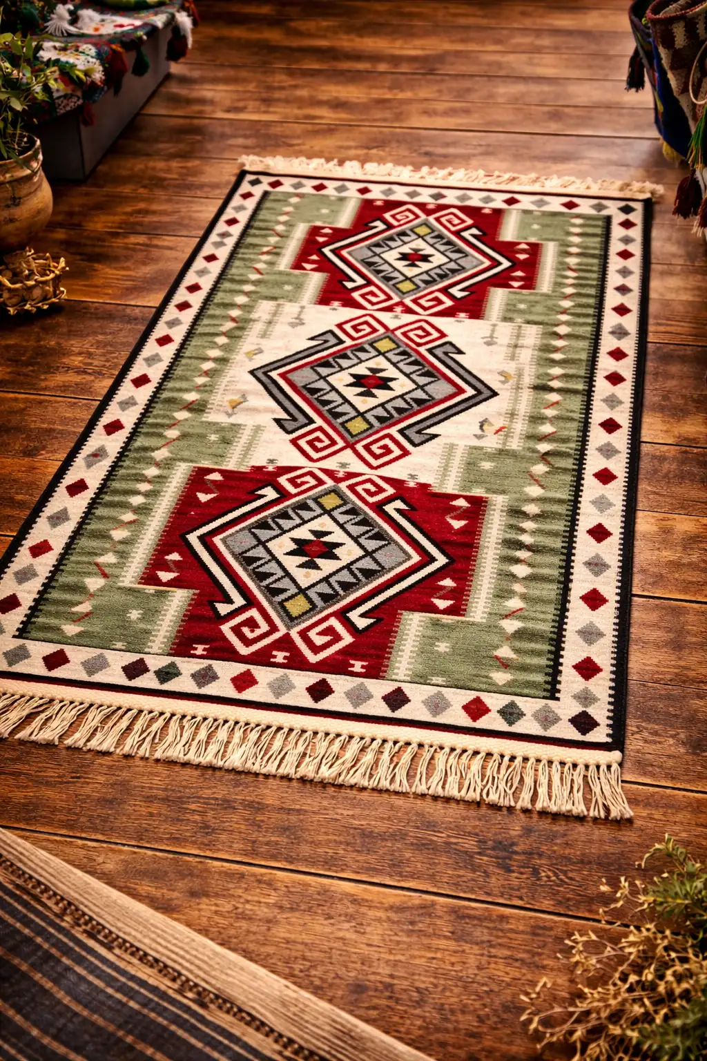 El Dokuma Kilim - Yeşil