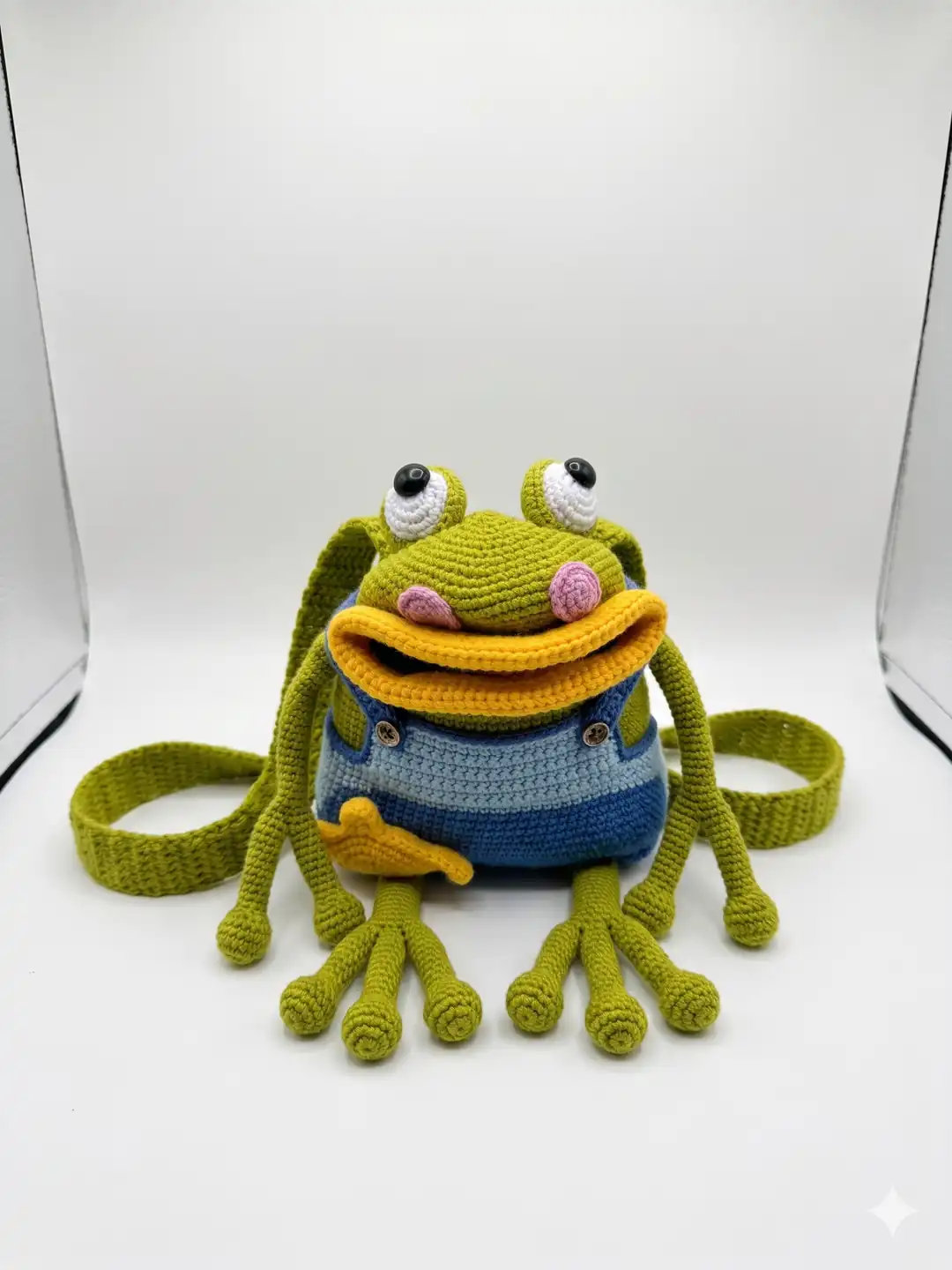 El Yapımı Sevimli Kurbağa Amigurumi Sırt Çantası