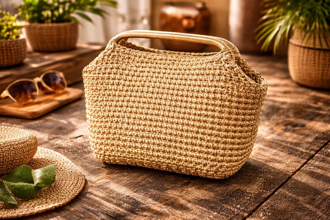 Karamel Tığ İşi Kova (Bucket) Çanta (Taba Deri Saçaklı)