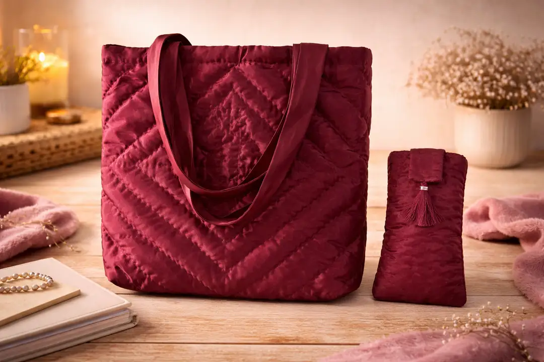 El Yapımı Kapitone Tote Çanta + Yavru Küçük Çanta (Bordo)
