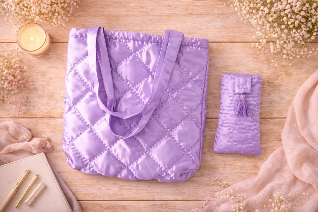 El Yapımı Kapitone Tote Çanta + Yavru Küçük Çanta (Lila)